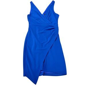 Guess Women Size 10 Royal Blue Sleeveless Wrap Bodycon Cocktail Dress